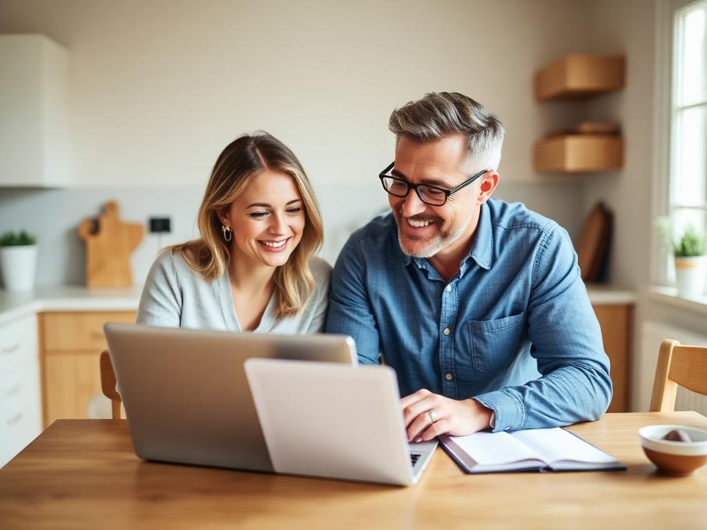 Couple reviewing loan options on a laptop at home