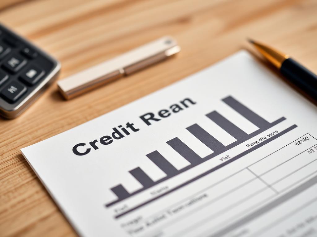 Credit report with an improving score chart on a desk